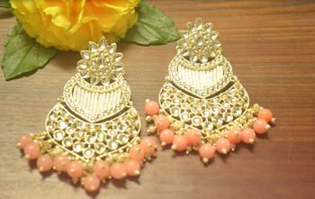 Designer kundan stone bridal dangler pearl stone earrings studs 1