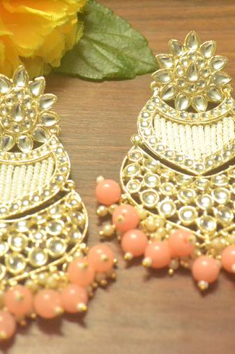 Designer kundan stone bridal dangler pearl stone earrings studs