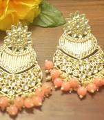 Designer kundan stone bridal dangler pearl stone earrings studs