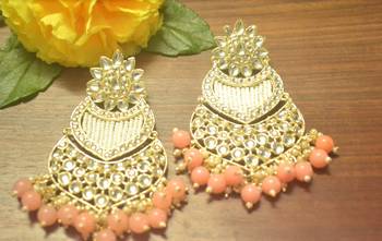 Designer kundan stone bridal dangler pearl stone earrings studs 2