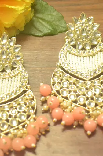 Designer kundan stone bridal dangler pearl stone earrings studs