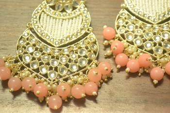 Designer kundan stone bridal dangler pearl stone earrings studs 3