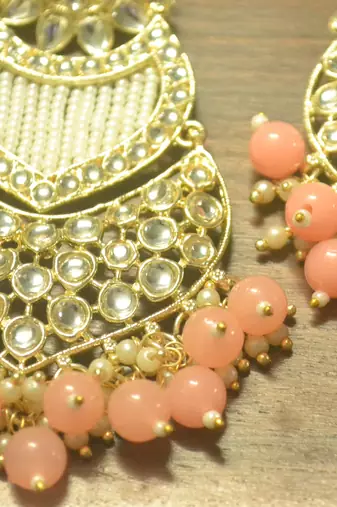 Designer kundan stone bridal dangler pearl stone earrings studs