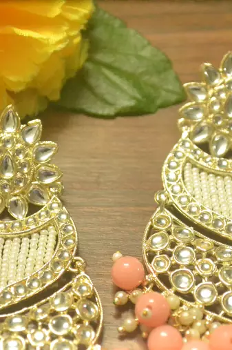 Designer kundan stone bridal dangler pearl stone earrings studs