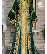 Bottle green moroccan embroidery maxi wedding kaftan