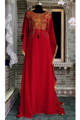 Red islamic modern embroidery kaftan 1