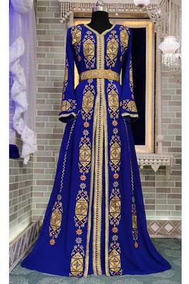 Royal blue designer islamic takchita embroidery moroccan kaftan 1
