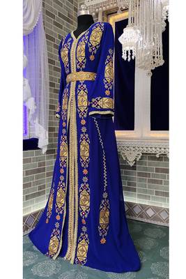 Royal blue designer islamic takchita embroidery moroccan kaftan 2