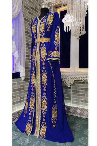 Royal blue designer islamic takchita embroidery moroccan kaftan