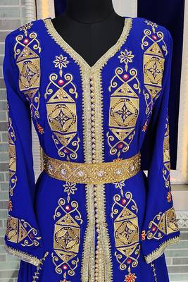 Royal blue designer islamic takchita embroidery moroccan kaftan 3