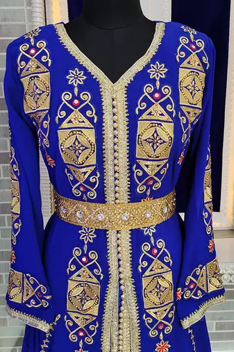 Royal blue designer islamic takchita embroidery moroccan kaftan