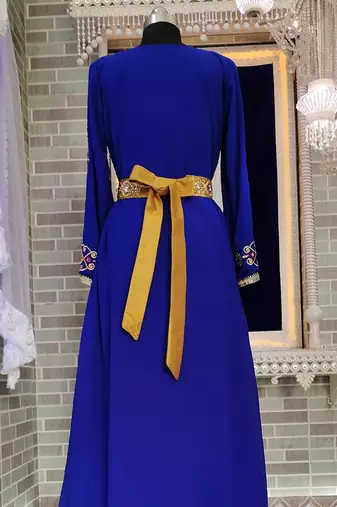 Royal blue designer islamic takchita embroidery moroccan kaftan