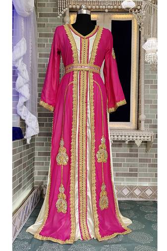 Pink designer takchita maxi moroccan wedding kaftan for womens