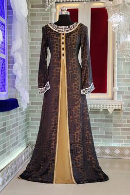 Dark grey islamic stylish embroidery abaya dresses 1