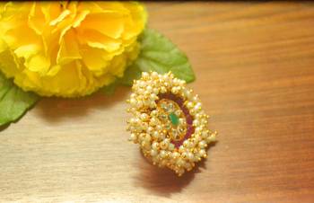 Bridal Ethnic Bunched Pearl Adjustable big finger rings 2