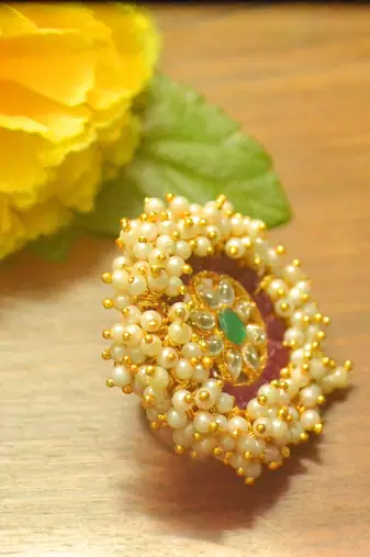 Bridal Ethnic Bunched Pearl Adjustable big finger rings