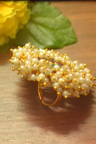 Bridal Ethnic Bunched Pearl Adjustable big finger rings