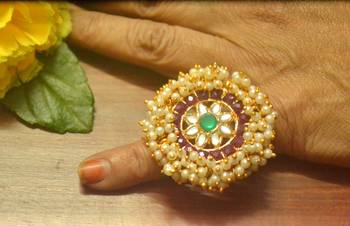 Bridal Ethnic Bunched Pearl Adjustable big finger rings 4
