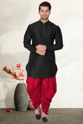 Men's art silk curved dhoti kurta set 1
