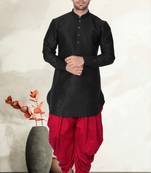 Men's art silk curved dhoti kurta set