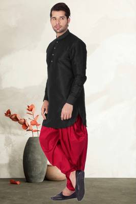 Men's art silk curved dhoti kurta set 2