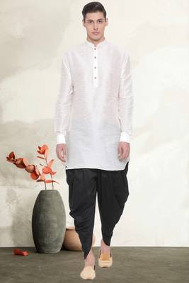 Men's art silk curved dhoti kurta set 1