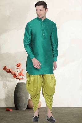 Men's art silk curved dhoti kurta set 1