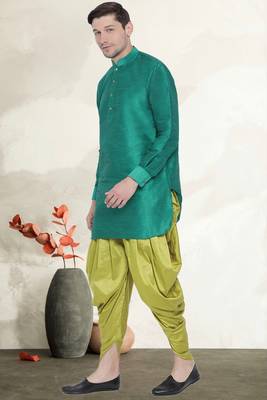 Men's art silk curved dhoti kurta set 2