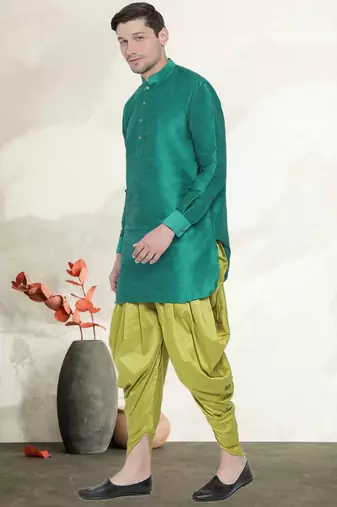 Men's art silk curved dhoti kurta set