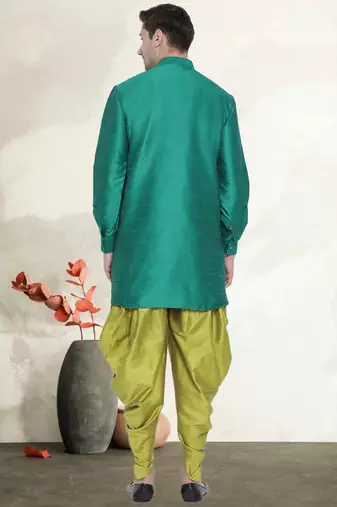 Men's art silk curved dhoti kurta set