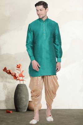 Men's art silk curved dhoti kurta set 1