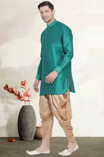 Men's art silk curved dhoti kurta set