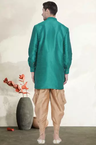 Men's art silk curved dhoti kurta set