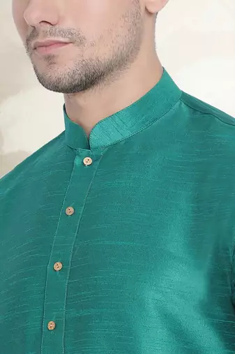 Men's art silk curved dhoti kurta set