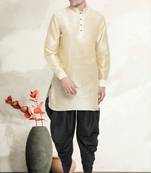 Men's art silk curved dhoti kurta set