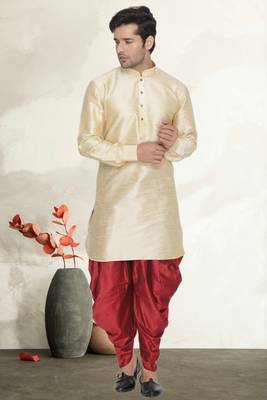 Men's art silk curved dhoti kurta set 1
