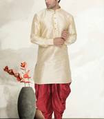 Men's art silk curved dhoti kurta set