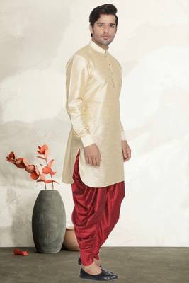 Men's art silk curved dhoti kurta set 2