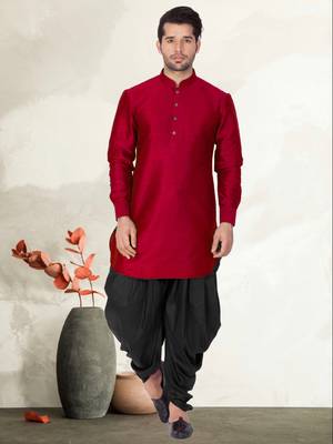 Men's art silk curved dhoti kurta set 1