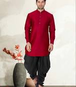 Men's art silk curved dhoti kurta set