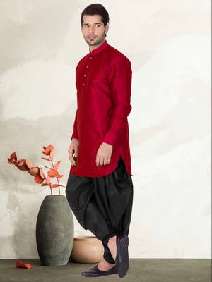 Men's art silk curved dhoti kurta set 2