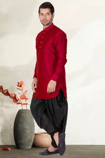 Men's art silk curved dhoti kurta set