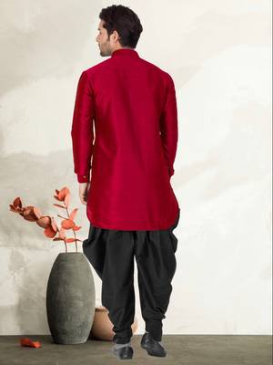 Men's art silk curved dhoti kurta set 3