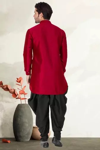 Men's art silk curved dhoti kurta set