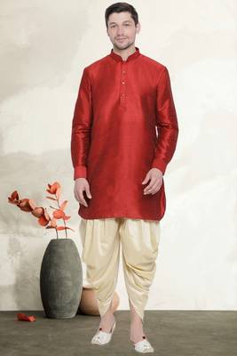 Men's art silk curved dhoti kurta set 1