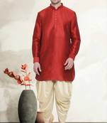 Men's art silk curved dhoti kurta set