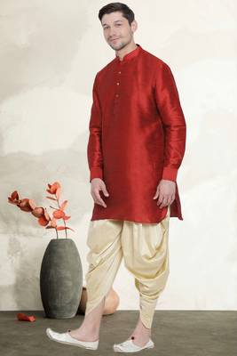 Men's art silk curved dhoti kurta set 2