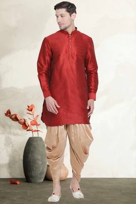 Men's art silk curved dhoti kurta set 1