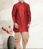Men's art silk curved dhoti kurta set