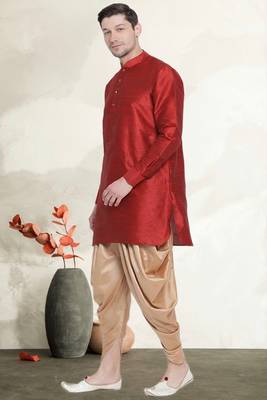 Men's art silk curved dhoti kurta set 2